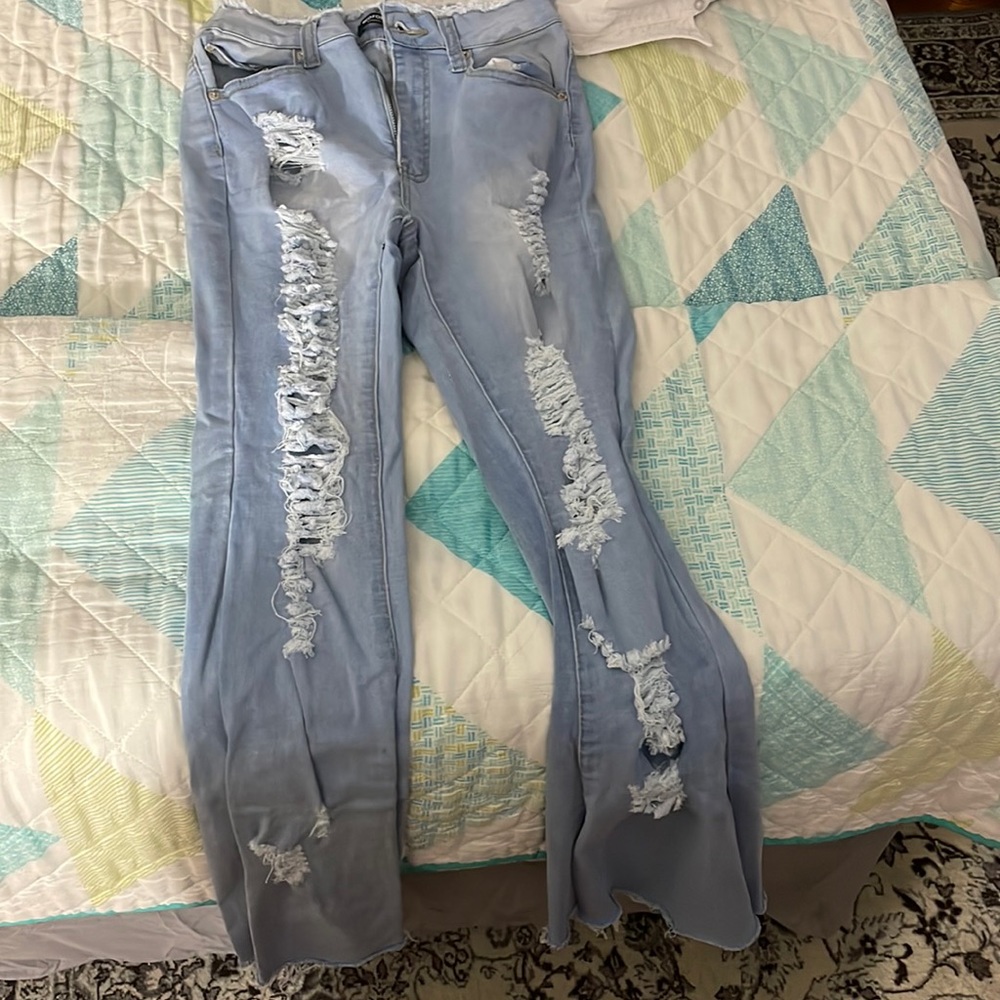 High waisted ripped bell bottoms